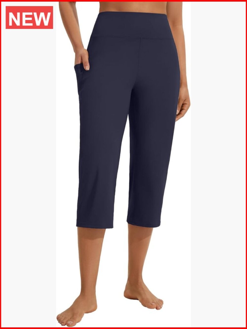 High Waisted Wide Straight Leg Capri Yoga Pants with Pockets